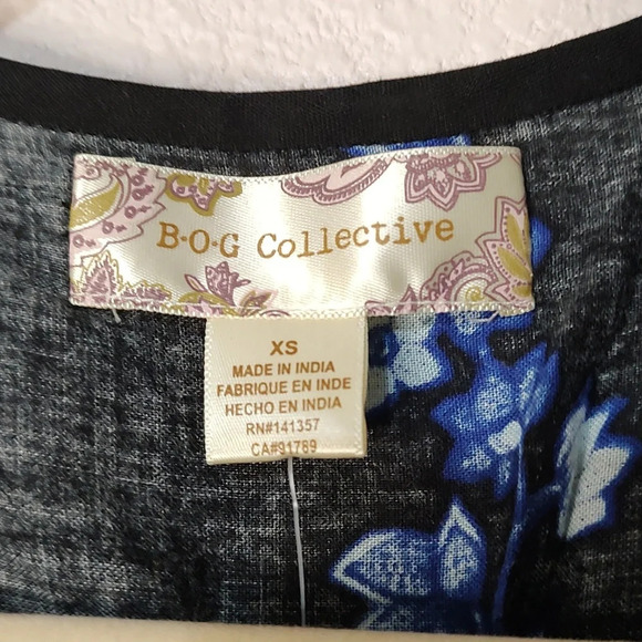 B-O-G Collection Black and Blue Long Sleeve Floral Dress Size XS - Picture 5 of 6